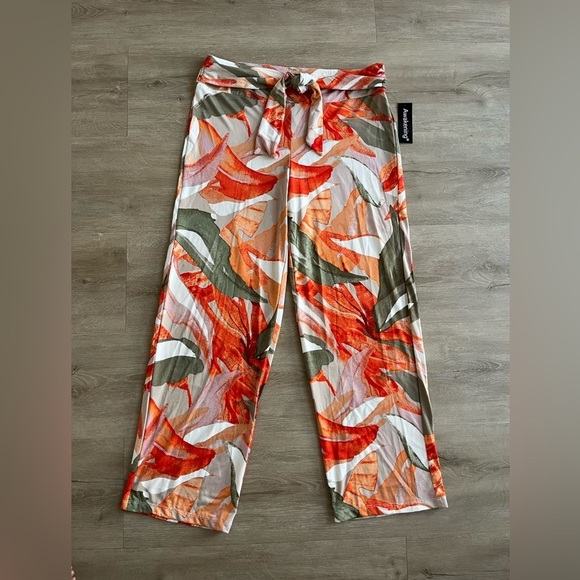 awakening Pants - Floral Vibrant Tropical Print Pull on Front Tie Flowy Pants SZ 1X